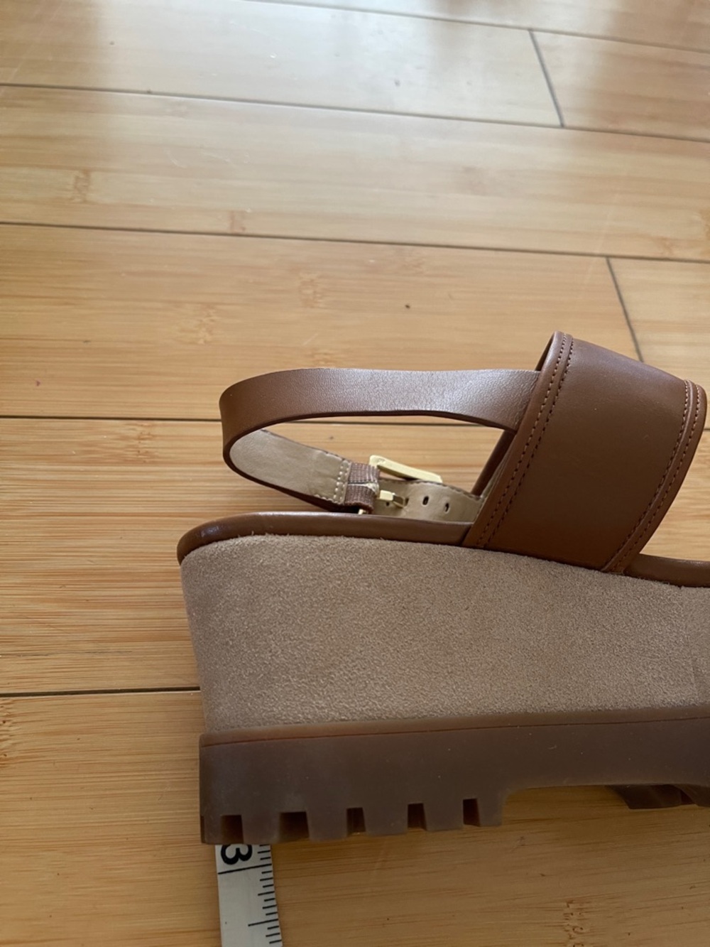 Women Michael Kors Brown Leather Double-Strap Slingback Platform Shoes Sandals 8 - Picture 9 of 11